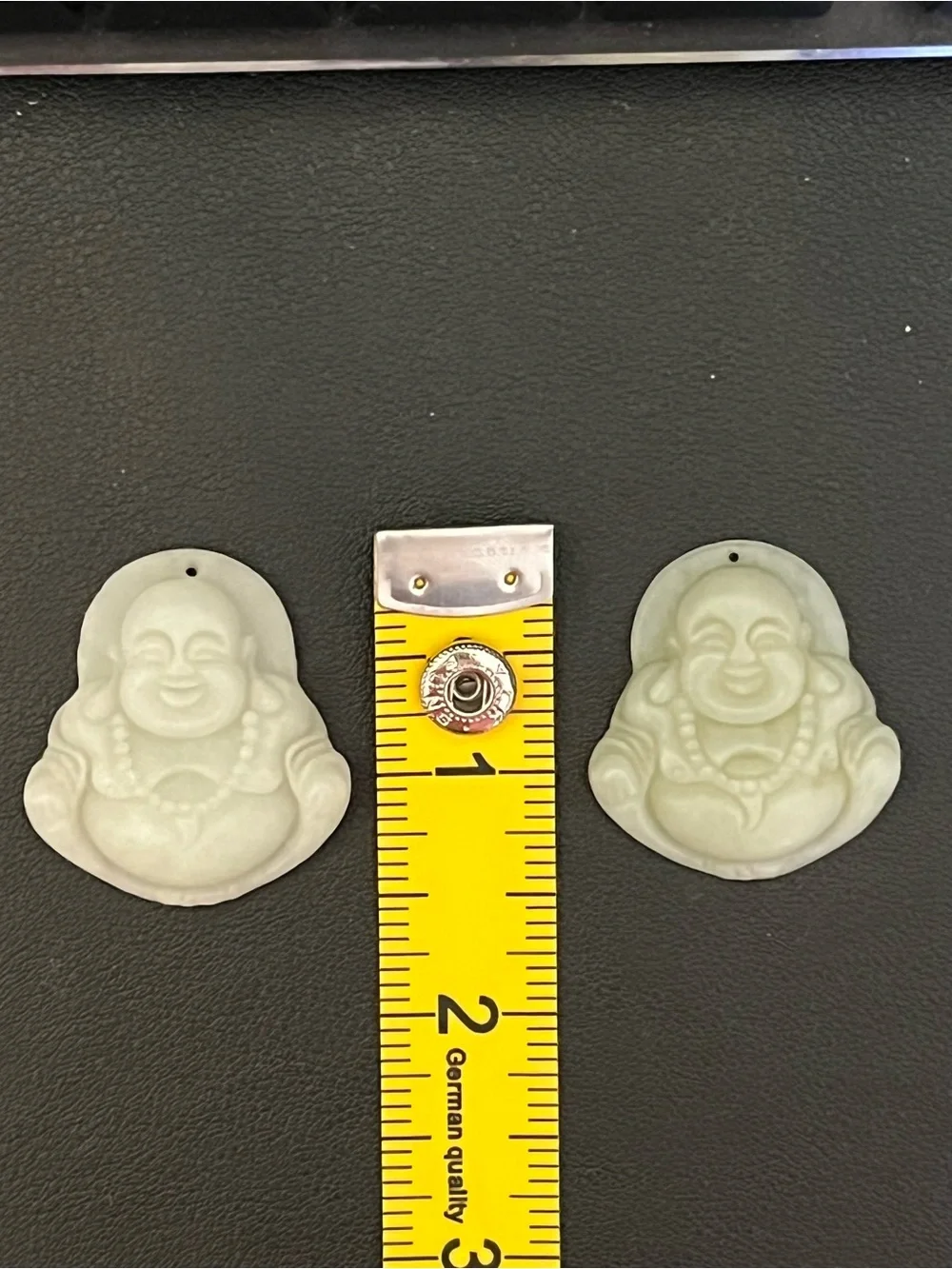 Natural Light Green Nephrite Jade Carved Laughing Buddha Pendant - NWOT